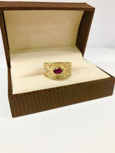 An Eye-Catching Medieval Ring with Shiny Gemstones on top. Gold Byzantine Ring- Ruby Ring - Medieval Ring - Etruscan Ring - Danelian Jewelry Following fine techniques to bring to life according to Etruscan & Byzantine design. ◾ Dimensions: 10.5mm width at the top. ◾ Bottom: 4.5mm width ◾ Materials: Choose your desired material for your ring, (Sterling Silver 925, 9K Solid Gold, or 14k Solid Gold). 18K Solid Gold option is also available, message us! Sterling Silver 925 option is available in Byzantine Oval Gemstone Ring, Oval Byzantine Gemstone Ring, Handmade Byzantine Oval Rings, Byzantine Style Oval Anniversary Rings, Oval Byzantine Style Anniversary Rings, Byzantine Style Gemstone Rings For Ceremonial Occasion, Byzantine Gemstone Rings For Ceremonial Occasions, Byzantine Style Ceremonial Gemstone Rings, Byzantine Oval Wedding Rings