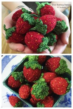 Amigurumi Strawberry Free Knitting Patterns - Knitting Pattern Strawberry Knitting Pattern, Simple Knitting Projects, Knit Strawberry, Amigurumi Strawberry, Spring Knitting, Tiny Amigurumi, Small Knitting Projects, Summer Knitting Patterns