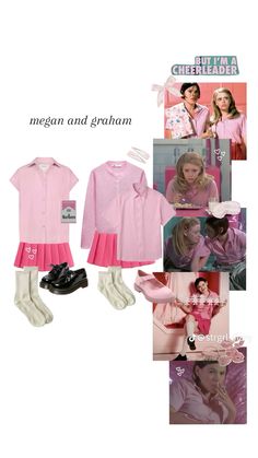 a collage of photos with pink clothes and shoes on them, including socks, shirt,