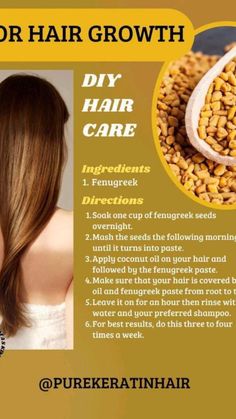 Hair Growth Fenugreek, How To Strengthen Hair Naturally, How To Use Fenugreek For Hair Growth, Hair Diy Ideas, Fenugreek Hair Mask, Fenugreek For Hair Growth, Fenugreek For Hair, Treat Dandruff, Homemade Hair Treatments