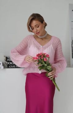 Mohair cardigan sweater pink with buttons,  handknit Knitted Fluffy Jacket, Party Crop Cardigan, Bridesmaid Cape for bride, bridal cover.  Romantic wedding sweater for the bride is made of Italian mohair with nylon. This short knitted cardigan will keep you warm at the party, keep your hair style and make you unique!   Size one oversized! Attention! Buttons may differ slightly from the picture!   The model in the photo wears a size S-M Width of the cardigan is approximately 70 cm (or 27.5 inches Pink Fitted Elegant Sweater, Elegant Pink V-neck Cardigan, Pink Sweater For Winter Party, Pink Winter Party Sweater, Pink Mohair Sweater For Spring, Elegant Pink Knitted Sweater, Fitted Pink Mohair Sweater, Elegant Pink Winter Cardigan, Pink Fitted Cardigan For Party