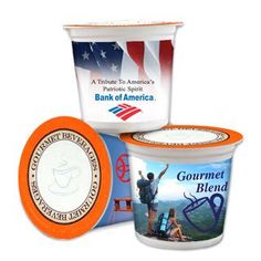 three different flavors of yogurt with an american flag on the top and bottom