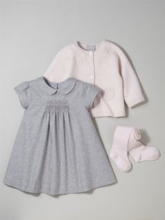 Silhouette BABY'S WOOL/COTTON CARDIGAN + BABY'S SMOCKED DRESS + GIRL'S PLAIN TIGHTS - sweet and simple Baby Silhouette, Smocked Baby Dresses, Girls Smocked Dresses, Heirloom Sewing, Smocked Dress, Cotton Cardigan, Baby Sewing