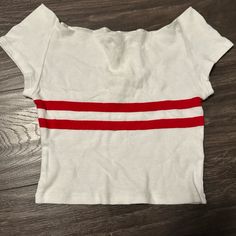 John Galt Baby Tee. One Size Fits All. Brand New With Tags Red Crop Top T-shirt For Summer, Basic White Cotton Crop Top, White Basic Cotton Crop Top, White Fitted Casual Top, Fitted White Casual Top, Casual White Fitted Tops, Trendy Red Crop Top T-shirt, Basic Red Crew Neck Crop Top, Striped Fitted Cute Top