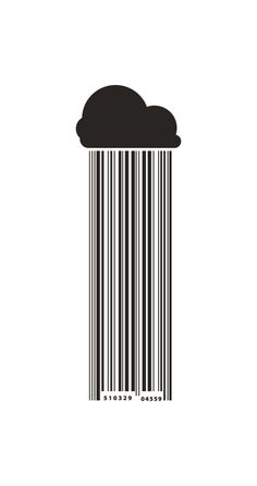 a barcode with the shape of a cloud on it's side, in black and white