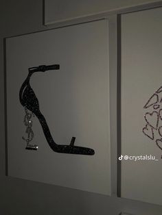 the shoes are hanging on the wall next to each other