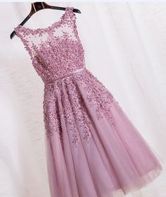 Tea Length Prom Dress, Pink Evening Dress, Pink Party Dresses, Lace Prom Dress, Prom Dresses Modest, Cocktail Gowns