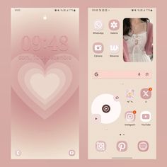 an image of a pink heart theme on the phone's screen and in the background, there are other icons