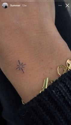 a woman's arm with a small tattoo on the left side of her wrist