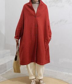 "【Fabric】 Linen  No Lining 【Color】 Red , Blue  【Size】 Shoulder width is not limited Shoulder + sleeve length 61cm/ 23\" Bust 140cm/ 54\"  length 102cm / 39\" Hem circumference 170cm/ 66\" Washing & Care instructions: -Hand wash or gently machine washable do not tumble dry -Gentle wash cycle (40oC) -If you feel like ironing (although should not be necessary) , do it with steam or while the dress is still slightly wet -Do not bleach If you like this dress, perhaps you will also like other dresses from our collection. Be sure to check our shop out before purchasing. Free shipping: Worldwide shipping, it takes about 20-25 business days to most of countries normally. Note: The actual product may differ slightly in color and design from the one in the images because of monitor brightness and set Solid Color V-neck Maternity Dress, Elegant Red Long Sleeve Maternity Dress, Elegant Solid Color Maternity Dress, Long Sleeve Maternity Wear Winter Dress, Red Spring Maternity Dress, Red Maternity Dress For Spring, Spring Maternity Wear Dresses, Long Cardigan Coat, Wool Winter Coat