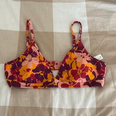 Nwt, Never Worn Amazon Essentials Bikini Top, Adjustable Straps, Hook Back Closure, Size Large Red Swimwear With Adjustable Straps For Vacation, Red Tropical Print Swimwear For Vacation, Red Swimwear With Built-in Bra For Vacation, Red Lined Swimwear For Vacation, Amazon Essentials, Orange Red, Color Orange, Womens Swim, Adjustable Straps