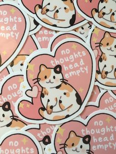 several stickers with cats and hearts on them that say no hugs, no heads, no empty