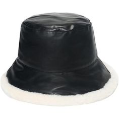 a black leather hat with white fur trim