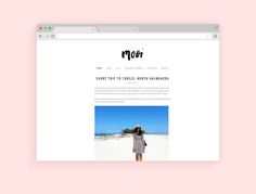 the wordpress website homepage is displayed on a pink background with a woman standing in front of it