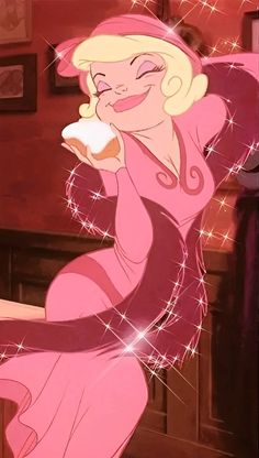 an animated image of a woman in a pink dress with stars on her head and arms