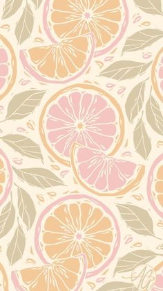 an orange and grapefruit pattern is shown in pastel colors on a white background