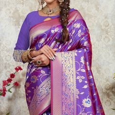 Violet colored saree is made from art silk fabric which is highlighted with beautiful weaving work and tassels border as shown. comes along unstitched art silk blouse piece which you can customise as per your design/style. Occasion - You can wear this saree for festivals, functions and ideal for any fashionista. Note:- The actual product may differ slightly in color and design from the one illustrated in the images when compared with computer or mobile screen. Purple Saree For Navratri Puja, Diwali Purple Handloom Saree, Purple Bollywood Style Handloom Saree, Purple Saree With Pallu For Festivals, Bollywood Style Purple Handloom Saree, Purple Banarasi Silk Pre-draped Saree For Navratri, Traditional Purple Saree For Navratri, Traditional Purple Saree For Festivals, Purple Paithani Silk Saree With Unstitched Blouse