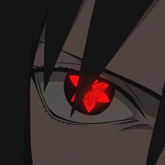 an anime character's eye with red glowing eyes