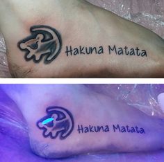 two different tattoos on the feet of people