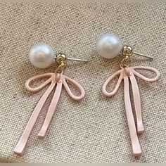 Fabulous Earrings. 925k Plated Earring Backs. 1.77 Inches By 0.89 Inches New! Smoke Pet Free Home. I Have Other Items So Bundle And Save. Send Me An Offer!! Pink Pearl Earrings, Boho Party, Colorful Party, Pink Bow, Earring Backs, Pink Ladies, Dangle Earrings, Jewelry Earrings, Women Jewelry