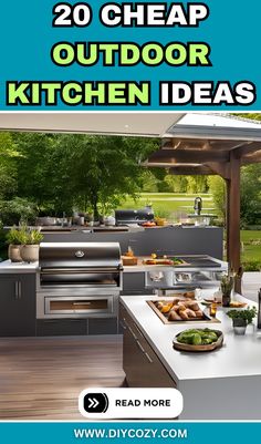 an outdoor kitchen with the words 20 cheap outdoor kitchen ideas