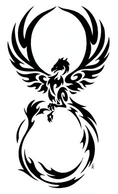 a black and white dragon tattoo design