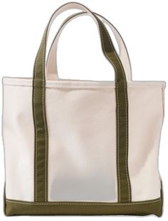 a white and green tote bag on a white background with an olive green strap