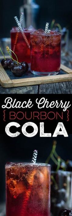 the black cherry bourbon cola is served in two glasses