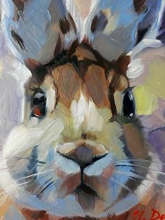 an oil painting of a rabbit's face