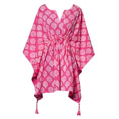 Pink Printed Tunic Dress, Pink Printed Beachwear Dress, Pink Printed Tunic Kaftan, Printed Pink Tunic Kaftan, Short Kaftan Dress, Short Kaftan, Simple Kurti Designs, Indian Block Print, Stylish Dresses For Girls