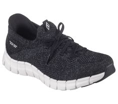 Step into effortless casual style and comfort with Skechers Hands Free Slip-ins Flex Step - Soft Stroll. Designed with our exclusive Heel Pillow , this vegan slip-on features a seamless Stretch Fit engineered knit upper with a Sock-Fit , fixed stretch laces, plus a Skechers Air-Cooled Memory Foam insole with added Luxe Foam cushioning. | Skechers Women's Slip-ins: Flex Step - Soft Stroll Sneaker | Medium Width | Skechers Hands Free Slip-ins for an easy fit | Exclusive Heel Pillow holds your foot Seamless Socks, Lace Crafts, Wide Shoes, Skechers Women, Black White Fashion, Shopping Hacks, Stretch Lace, Knitting Designs, Hands Free