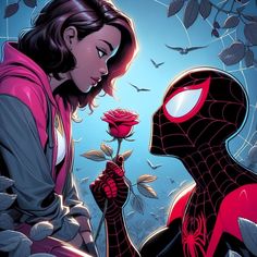 spider - man and woman looking at each other