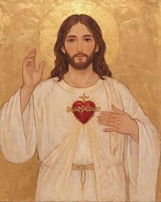 a painting of jesus holding a heart in his hands