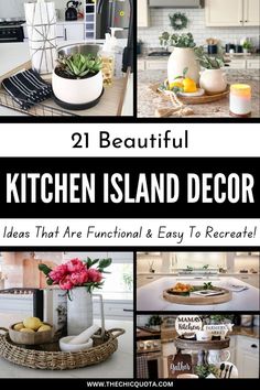 kitchen island decor Kitchen Decor Centerpieces, Kitchen Focal Point Ideas, Island Centerpieces Kitchen, Kitchen Island Accessories Ideas, Kitchen Island Display Ideas, Decorated Kitchen Islands, Tray Decor For Kitchen Island, Kitchen Decor Tray, Center Island Decor Kitchen