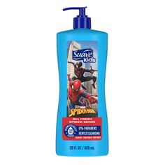 Suave Kids makes bath time a crime-fighting adventure with Marvel Spider-Man! Now your kids are fresh and ready to take on the day with Spider-Man. Suave Kids Spider-Man Fresh Spider-Sense 3 in 1 Shampoo Conditioner Body Wash is the best shampoo 3 in 1 for kids looking for some fun! It cleans hair while leaving skin soft and smooth - all in one simple step. Made with fun, fresh scents that will leave your kids clean from head to toe and smelling great. This kids shampoo is Dermatologist tested and Ophthalmologist tested to help make bath time tear-free. Moms & Dads will love Suave for Kids because it makes bath time effortless with an easy-to-use pump bottle. We've designed a kid shampoo, conditioner, and body wash to make shower or bath time fun, playful, and clean. Size: 28 fl oz. Suave Kids, Spider Sense, Fresh Scents, Kids Cleaning, Bath Time Fun, Pump Bottle, Best Shampoos, Clean Hair, Shampoo Conditioner