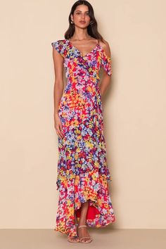 Pretty Green Floral Dress - Maxi Dress - Surplice Maxi Dress - Lulus Pink Asymmetrical Dresses With Floral Print, Floor-length Green Maxi Dress With Floral Print, Pink Asymmetrical Dress With Floral Print, Colorful Floral Print V-neck Maxi Dress, Floral Print Chiffon Maxi Dress, Green Floral Print Maxi Length V-neck Dress, V-neck Multicolor Floral Print Maxi Dress, Vibrant V-neck Maxi Dress With Floral Print, Asymmetrical Maxi Dress