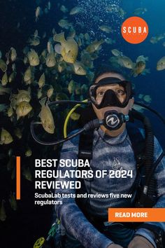 the scuba magazine cover features a man in diving gear and snors, surrounded by fish