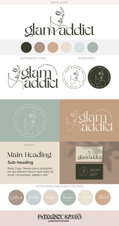 the different font styles and colors on this page are well suited for each type of logo