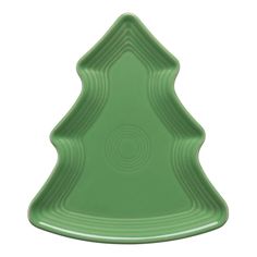 a green plastic christmas tree shaped dish