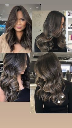 Mushroom Brunette, Ash Burnett Balayage, Baby Lights Cenizo, Chocolate Brown Balayage Short Hair, Ash Brown Balayage On Black Hair, Indian Hair Balayage, Mushroom Brown Hair, Brunette Babylights, Asian Hair Balayage