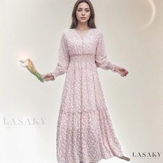 Lasaky - Floral Print Chiffon Long Sleeve Dress with Ruffle Hem and A-line Silhouette - Elegant and Stylish Feminine Flowy Long Sleeve Chiffon Dress, Flowy Long Sleeve Chiffon Dress In Feminine Style, Flowy Long Sleeve Chiffon Dress, Casual Long Sleeve Chiffon Dress With Ruffles, Long Sleeve Feminine Maxi Dress With Ruffle Hem, Feminine Flowy A-line Floral Dress, Long Sleeve Chiffon Maxi Dress, Floral Print Chiffon Maxi Dress, Maxi Dress With Long Sleeves