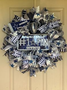 a football fan wreath hanging on the front door