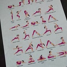 a woman doing various yoga poses on a piece of paper with the instructions to do it