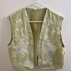 Beautiful Light Green Embroidered White Vest From Amazon Size Large. Brand New Just Missed The Return Window. Amazon Tops, Embroidered Vest, White Vest, Sewing Appliques, Animal Print Blouse, Boho Shirts, Vest White, Printed Tank Tops, Amazon Women