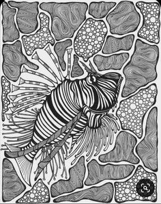 a black and white drawing of a fish