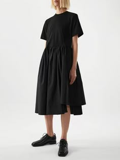 Casual Loose Short Sleeves Solid Color Round-Neck Midi Dresses LIGHT BLUE-M Midi Dress Casual, Loose Shorts, Daily Dress, Skirt Dress, Black Midi Dress, Midi Dresses, Cotton Style, T Shirt Dress, Dress Black