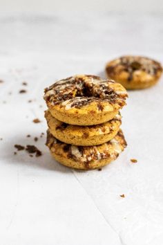 chocolate chip cookies stacked on top of each other