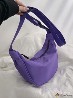 BirdinBag - Versatile Medium Nylon Hobo Bag - Ideal for Students, Graduates, and On-the-Go Individuals Large Capacity Purple Nylon Bag, Versatile Purple Nylon Shoulder Bag, Purple Nylon Shoulder Bag For School, Purple Nylon Bags With Zipper Pocket, Casual Purple Hobo Bag For Travel, Hobo Bag Patterns, Purple Bag, Style Preppy, Word Wrap