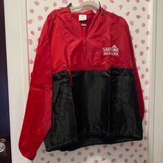 Saratoga Race Course 2018 Anorak Hooded Rain Jacket Size L - Limited Edition Nwot Red Outerwear With Drawstring Hood For Outdoor Activities, Red Hooded Track Jacket For Outdoor Activities, Red Windbreaker With Drawstring Hood For Outdoor Activities, Red Windbreaker With Drawstring Hood For Outdoor, Red Sporty Windbreaker With Adjustable Hood, Red Hooded Nylon Windbreaker, Red Fall Windbreaker With Adjustable Hood, Red Nylon Windbreaker With Adjustable Hood, Red Windbreaker With Drawstring Hood For Fall