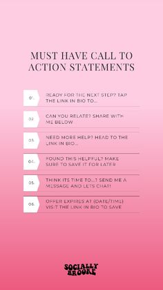 a pink poster with the words must have call to action statements